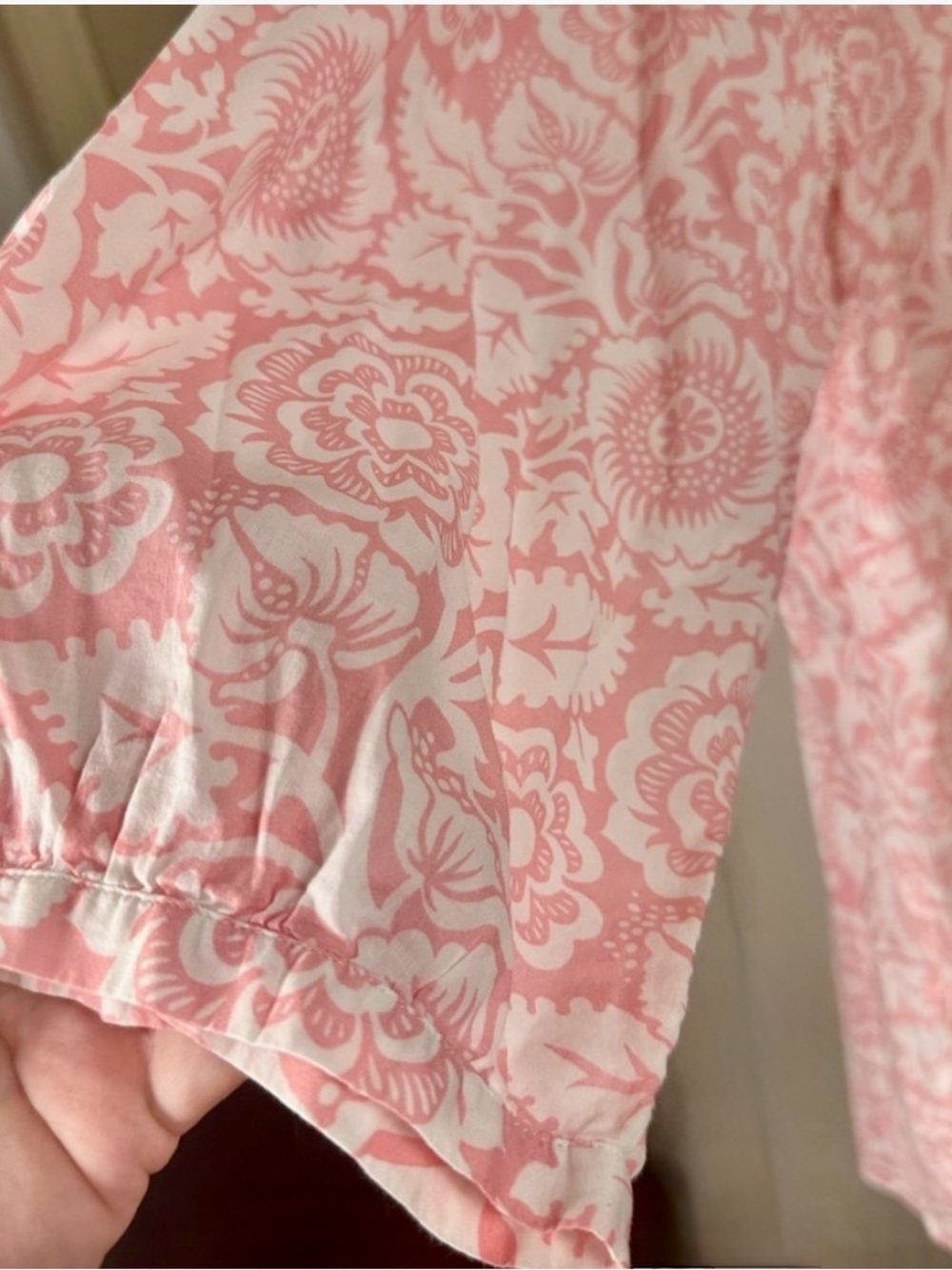 Talbots 2X Pink & White Rose Floral Popover Blouse Top - Picture 7 of 11
